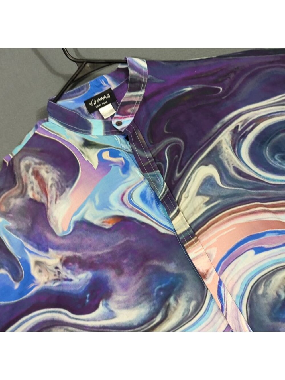 Dilemma Top Women's OS Purple Swirl Button Up Abstract Artsy Cotton